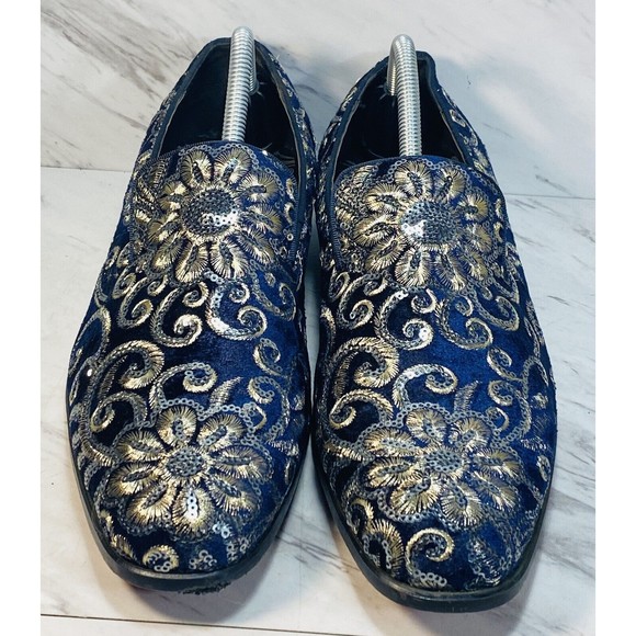 After Midnight Men  Dress Shoe Sz 9 Slip On Embroidered Sequin Velvet Navy Blue main image 7
